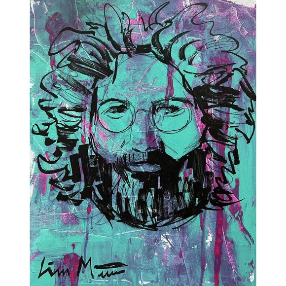 Original Jerry Garcia Pop Art Painting Acrylic Grateful Dead 16x20 canvas trippy - Picture 1 of 4
